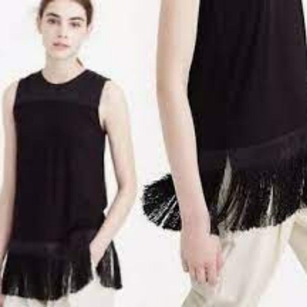 J. Crew Black Sleeveless Fringe hem Tank Top Size Small - Picture 2 of 11
